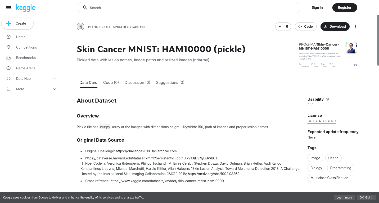 皮肤癌MNIST:HAM10000(pickle格式)
