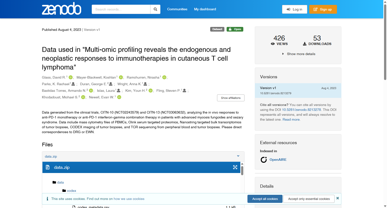 Data used in Multi-omic profiling reveals the endogenous and neoplastic responses to immunotherapies in CTCL