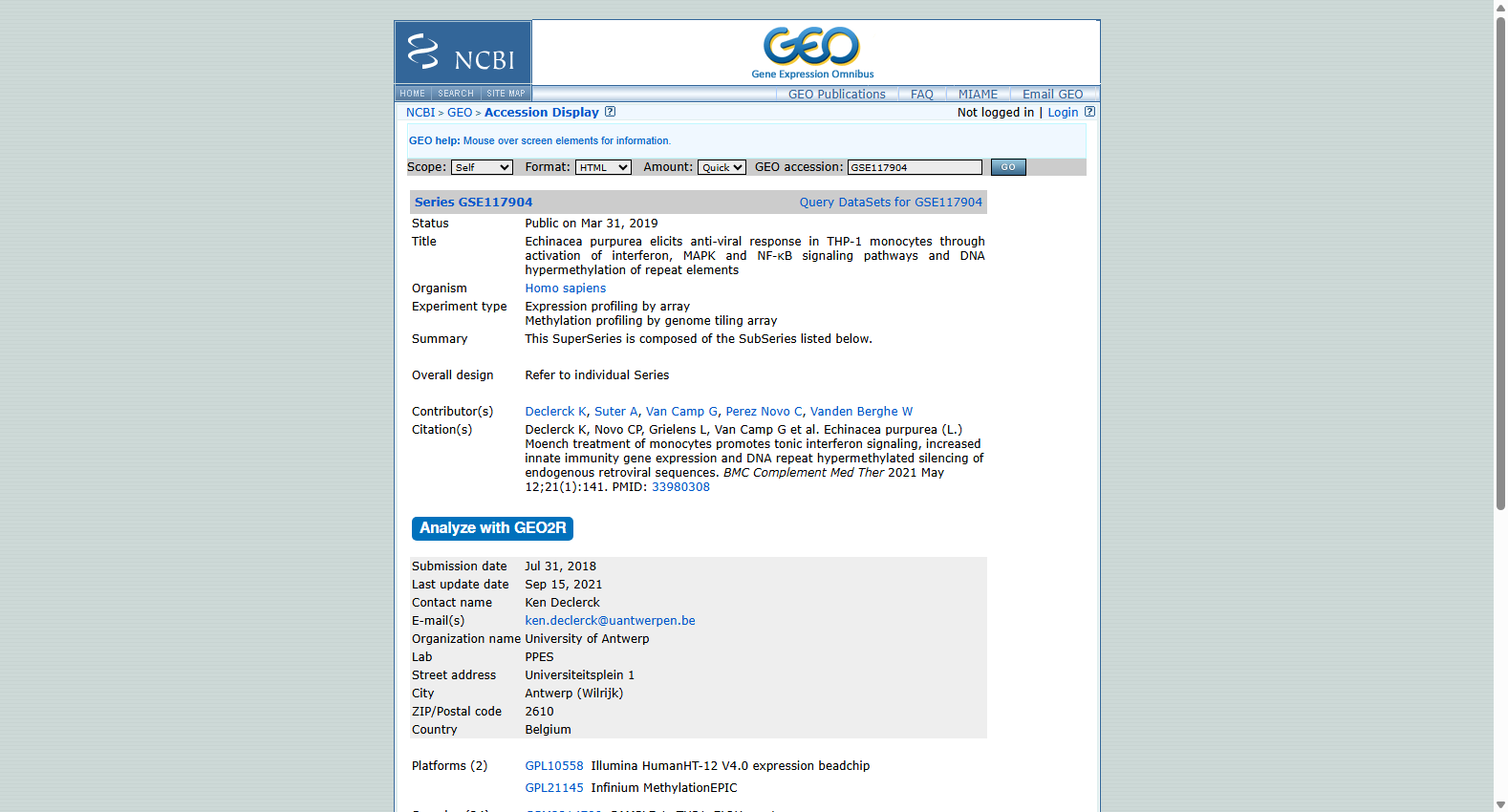 GSE117904: Gene expression profile of duodenal gastrinomas in multiple endocrine neoplasia type 1