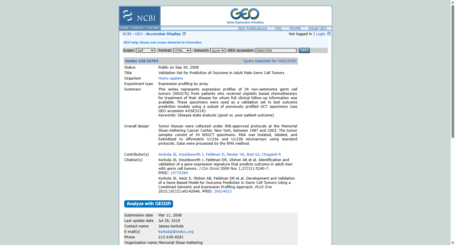GSE10783 Non-seminoma Germ Cell Tumors Chemotherapy Outcome Dataset