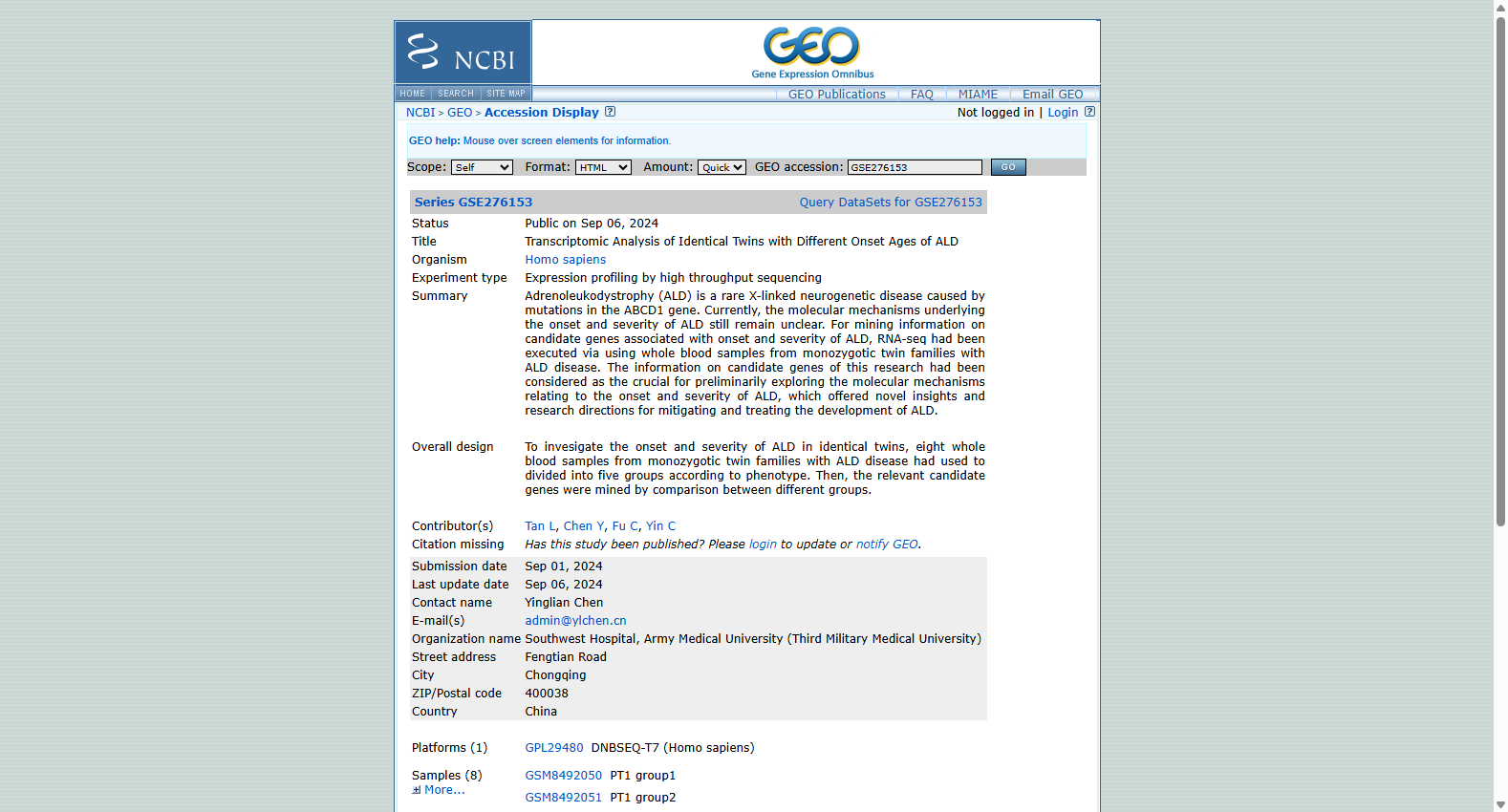 Transcriptomic Analysis of Identical Twins with Different Onset Ages of ALD