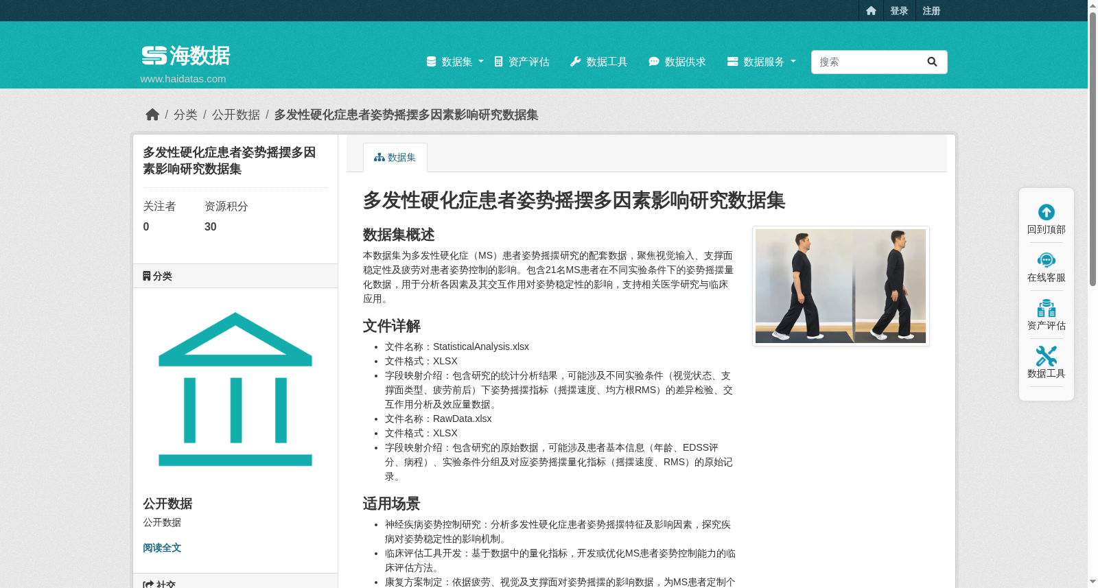多发性硬化症患者姿势摇摆多因素影响研究数据集