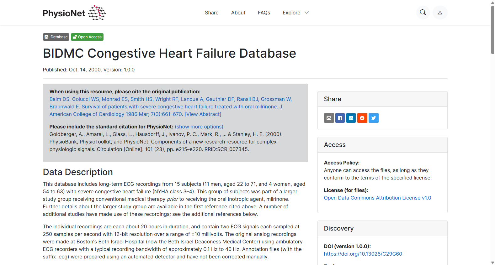 BIDMC Congestive Heart Failure Database