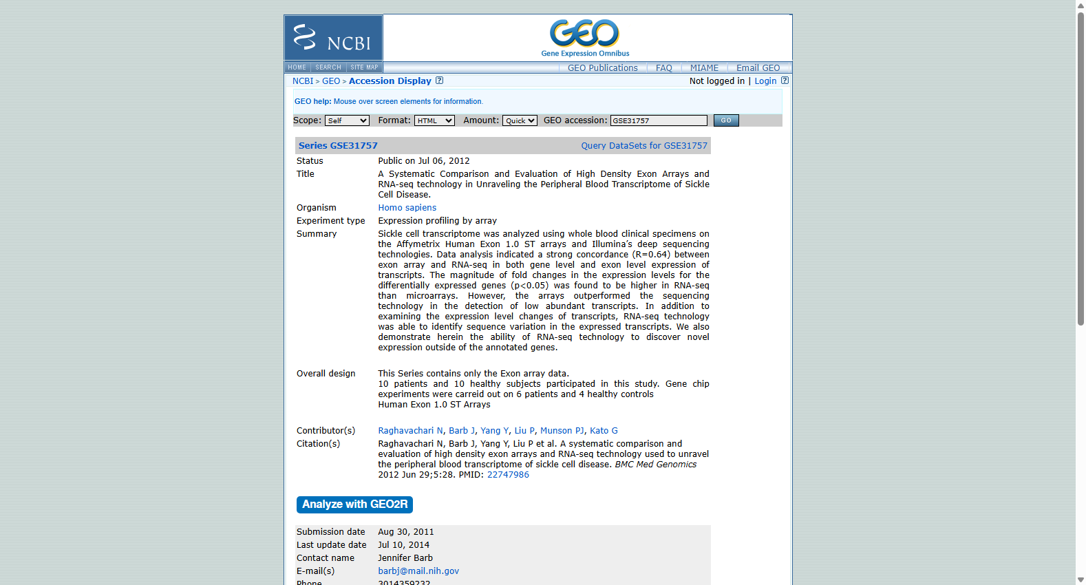 GSE31757 Sickle Cell Transcriptome