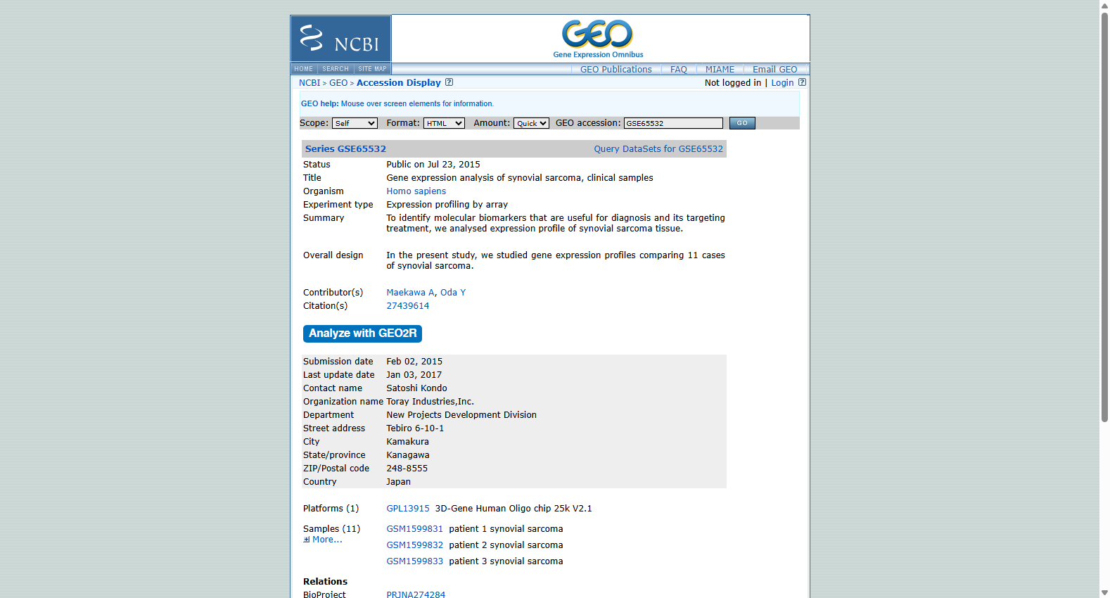 GSE65532 Gene expression analysis of synovial sarcoma, clinical samples