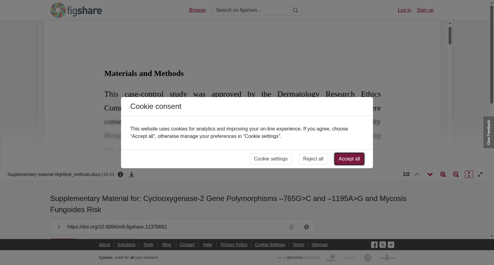 Supplementary Material for: Cyclooxygenase-2 Gene Polymorphisms –765G>C and –1195A>G and Mycosis Fungoides Risk