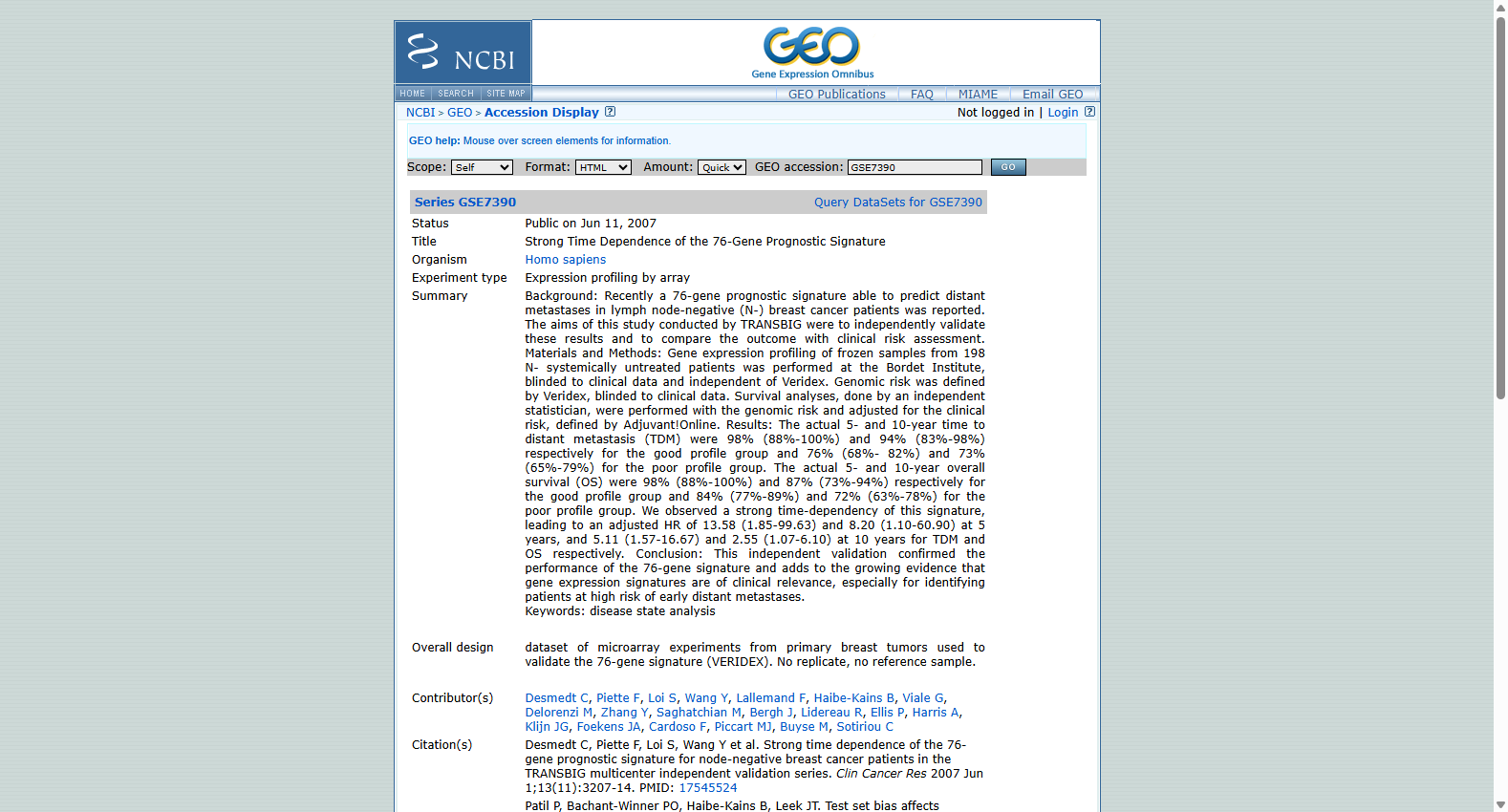 GSE7390 Breast Cancer Prognosis Dataset