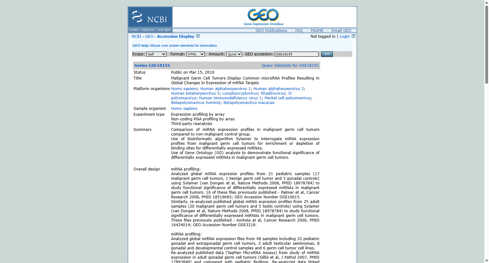GSE18155 Malignant Germ Cell Tumor Dataset