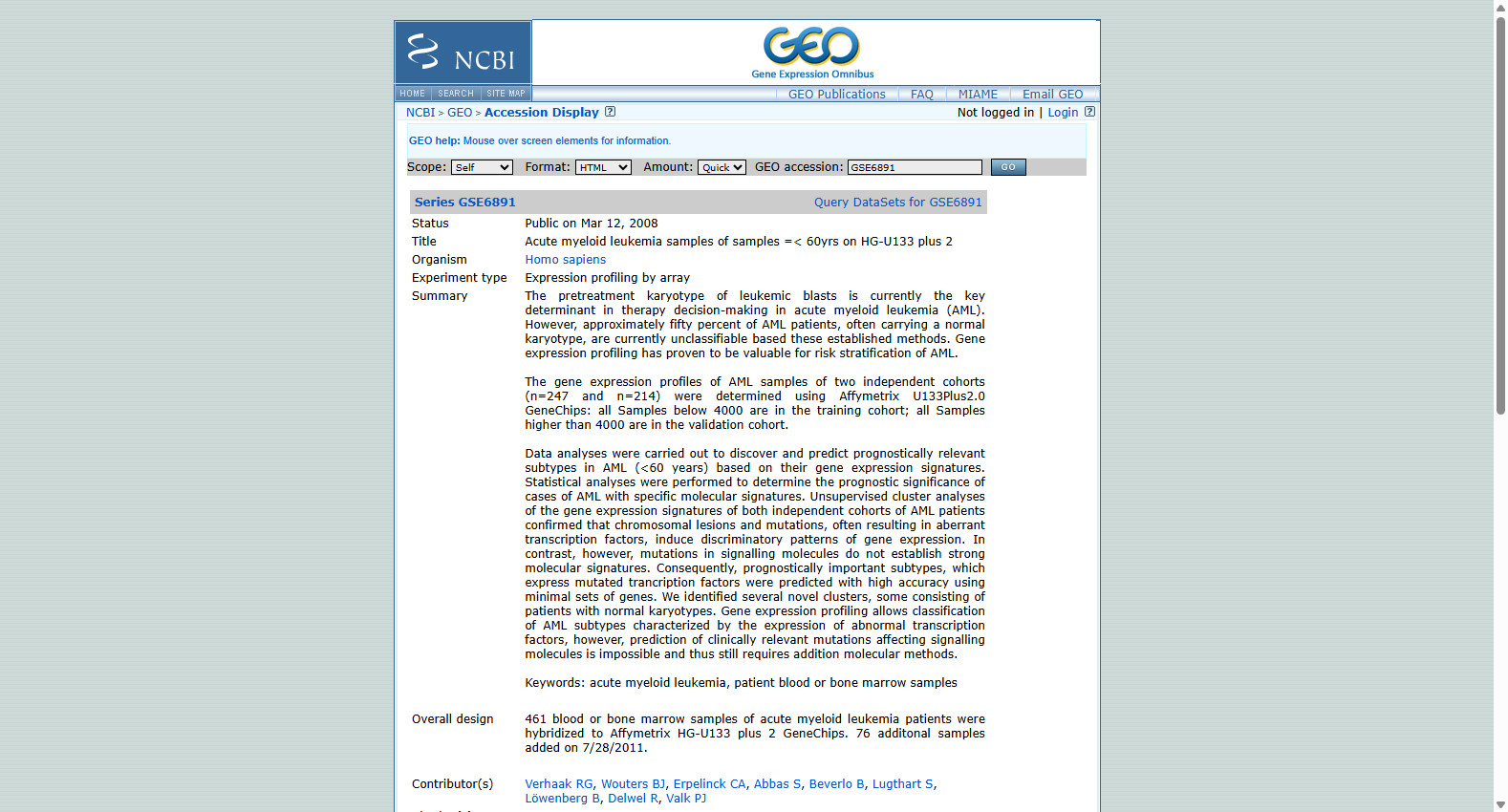 GSE6891 AML Gene Expression Dataset